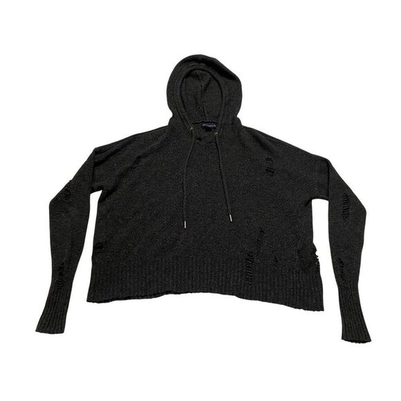 American Eagle Distressed Ripped Cropped Hoodie Zombie Destroyed Sweatshirt - Picture 3 of 14